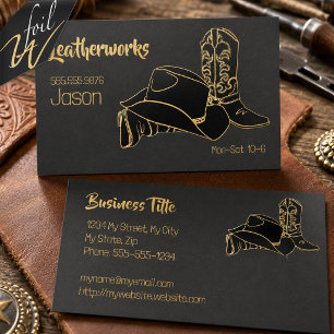 Foil Western Leatherworks Cowboy Boots and Hat Business Cards