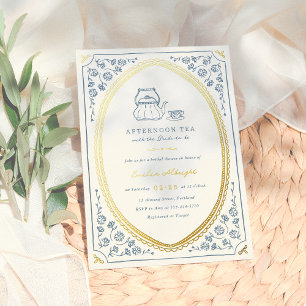 Foil   Whimsical Vintage Tea Party Bridal Shower Invitation
