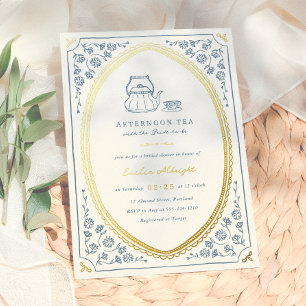 Foil   Whimsical Vintage Tea Party Bridal Shower Invitation