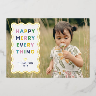 Foil White Happy Merry Wavy Christmas Photo Card