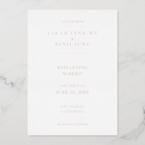 Foil  White Minimalist Modern 2 V2 Save The Date Foil Invitation