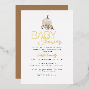 FOIL White Rustic Boho Pumpkin Baby Shower Invitation