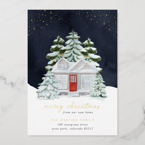 Foil Winter Night Holiday Moving Announcement