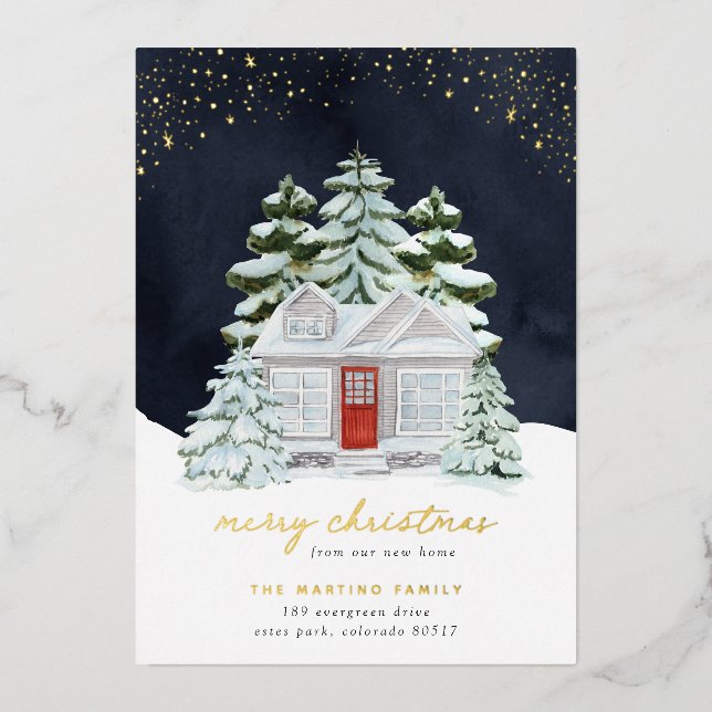 Foil Winter Night Holiday Moving Announcement (Front)