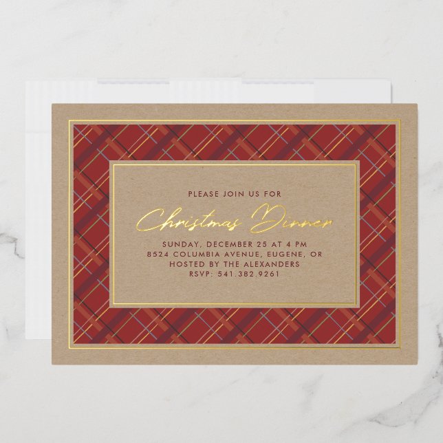 Foil Winter Plaid Christmas Dinner Invitation (Envelope)