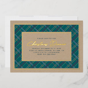 Foil Winter Plaid Christmas Dinner Invitation Foil Foil Invitation