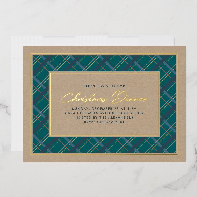 Foil Winter Plaid Christmas Dinner Invitation Foil Foil Invitation (Envelope)