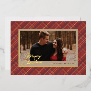 Foil Winter Plaid Christmas Photo Card - Red