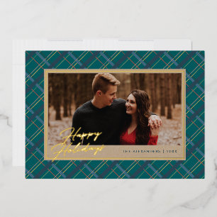 Foil Winter Plaid Holiday Photo Card - Green