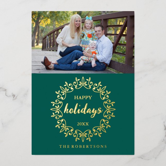 Foil Wreath Holiday Card (Front)