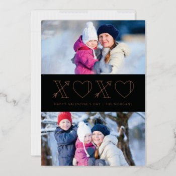 Foil Xs & Os Valentine's Day 2-photo Card - Black by AmberBarkley at Zazzle