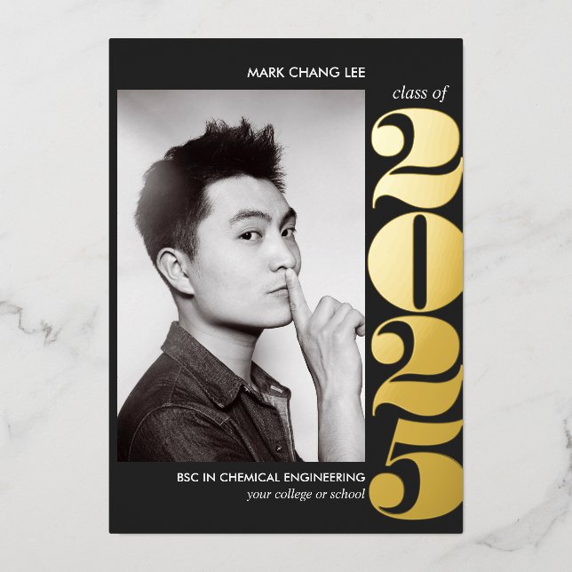 Foil YEAR | COLLEGE UNIVERSITY PHOTO GRADUATION    Foil Invitation (Front)