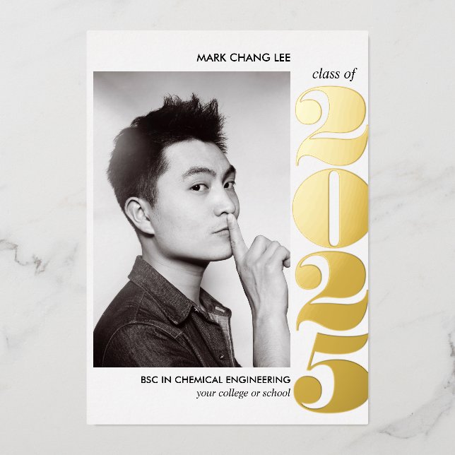 Foil YEAR | COLLEGE UNIVERSITY PHOTO GRADUATION   Invitation (Front)