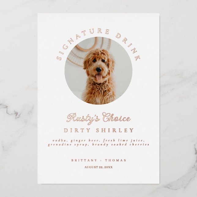 Foiled Signature Drink Wedding Bar Photo Sign Menu Foil Invitation (Front)