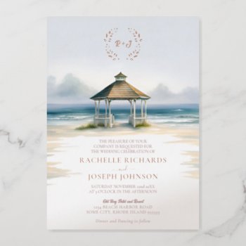 Foiled Watercolor Beach Gazebo Wedding Invitation  Foil Invitation by Trifecta_Designs at Zazzle