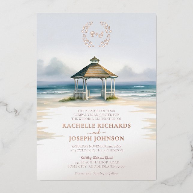 Foiled Watercolor Beach Gazebo Wedding Invitation  Foil Invitation (Front)