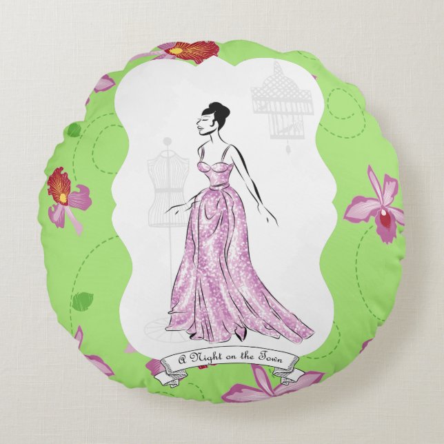 Fois à Paris Fashion Illustration Round Pillow (Front)