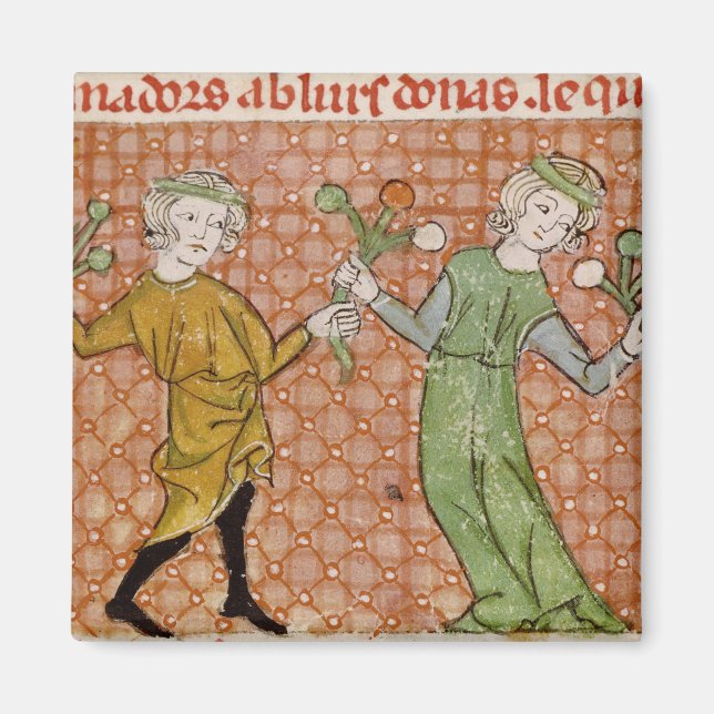 Fol.215v The Temptation: A Dancing Couple Magnet (Front)
