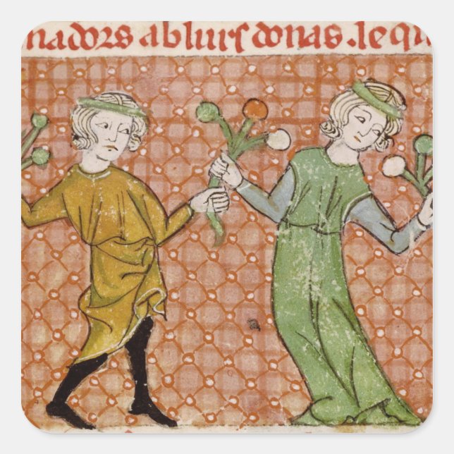 Fol.215v The Temptation: A Dancing Couple Square Sticker (Front)