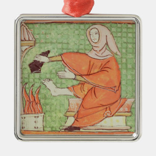 Fol.58r February: Warming by the Fire Metal Ornament
