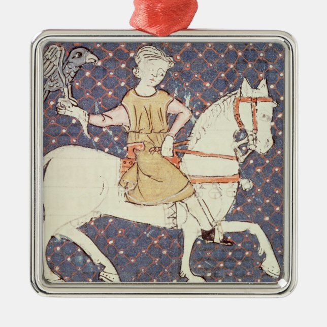 Fol.58v May: Falconry Metal Ornament (Front)