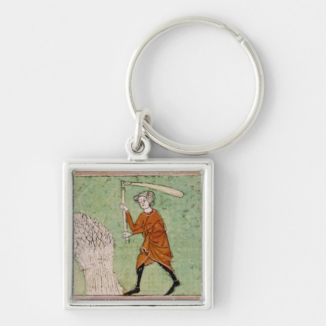 Fol.59r August: Threshing Wheat Keychain (Front)