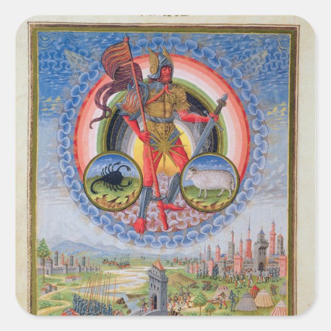 Fol.7v The Planet Mars, from 'De Sphaera', 1470 Square Sticker (Front)