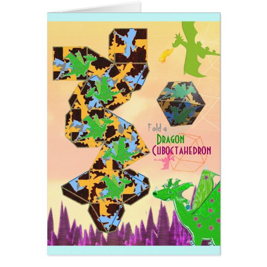 Fold a Cuboctahedron Dragon Pattern Craft Cards (Front)