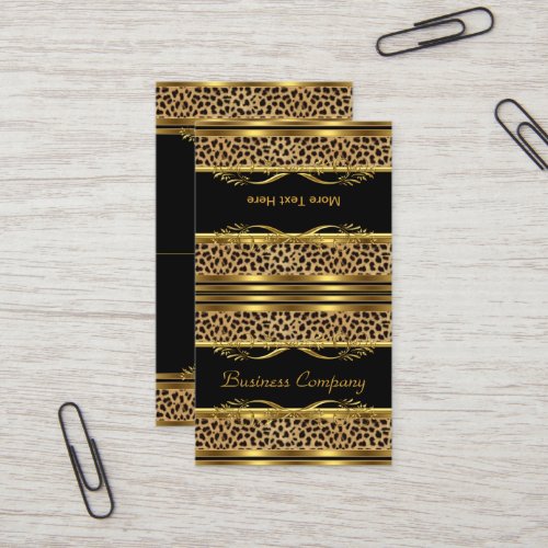 Fold Over Classy Gold Black Leopard Animal Print Business Cards