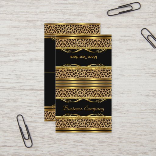 Customizable Fold Over Classy Gold Black Leopard Animal Print Business Cards
