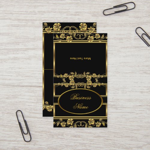Fold Over Elegant Gold on Gold Black Floral Business Card