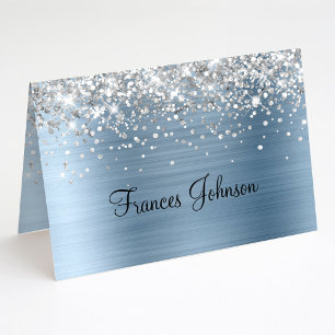 Fold Your Own Silver Glitter Blue Foil Place Cards