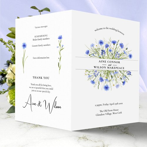 Foldable Pale Blue Floral Wedding Program