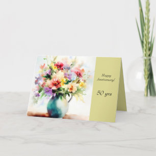 Folded 50th Anniversary Greeting Card with Flowers