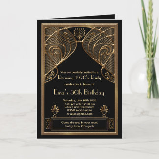 Folded Announcement Card Art Deco Black and Gold