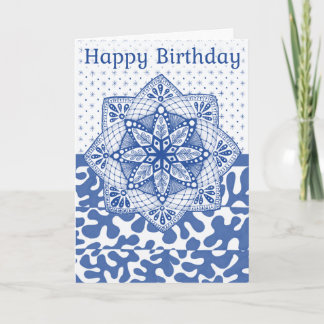 Folded Birthday Card Blue Colored Doodle Design