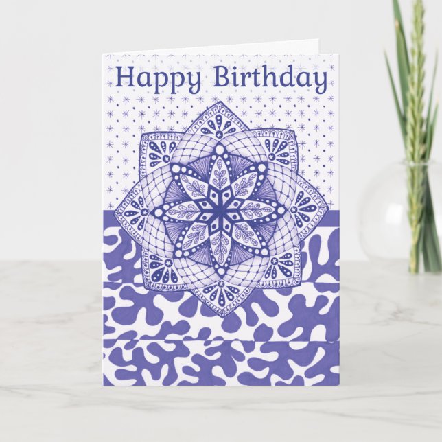 Folded Birthday Card Purple Colored Doodle Design (Front)
