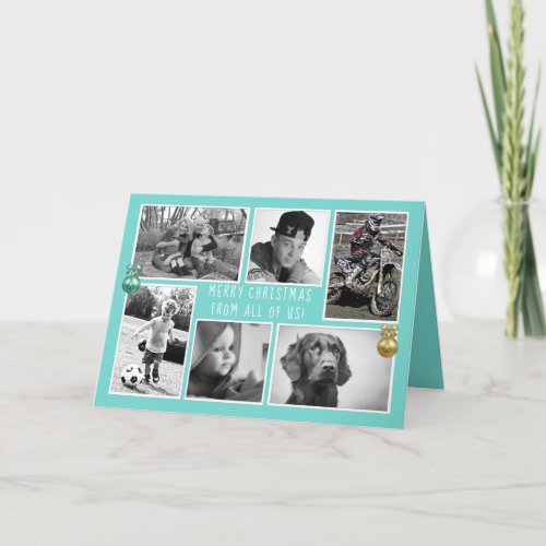 Folded Blue Christmas Photo Collage Holiday Card
