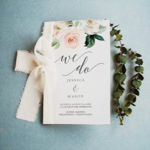 Folded Blush Floral Wedding Program Booklet Flyer