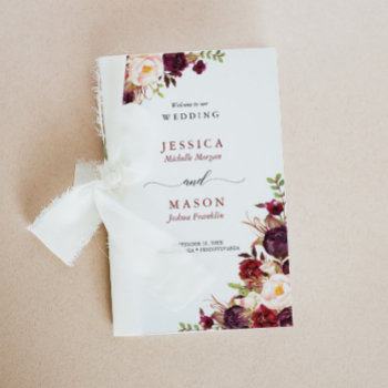 Folded Burgundy Marsala Wedding Program Booklet Flyer by CreativeUnionDesign at Zazzle