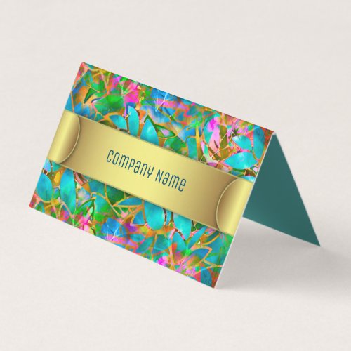 Folded Business Card Floral Abstract Stained Glass