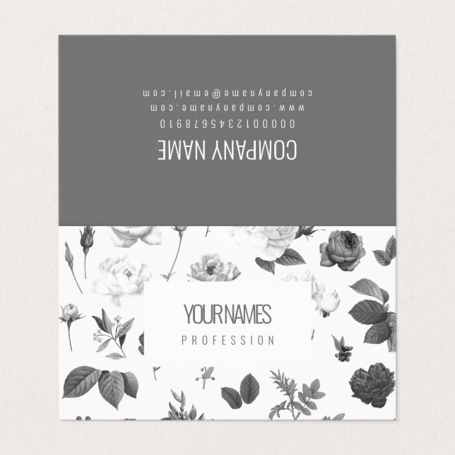 FOLDED BUSINESS CARD : "VINTAGE FLOWERS" (Outside Unfolded)