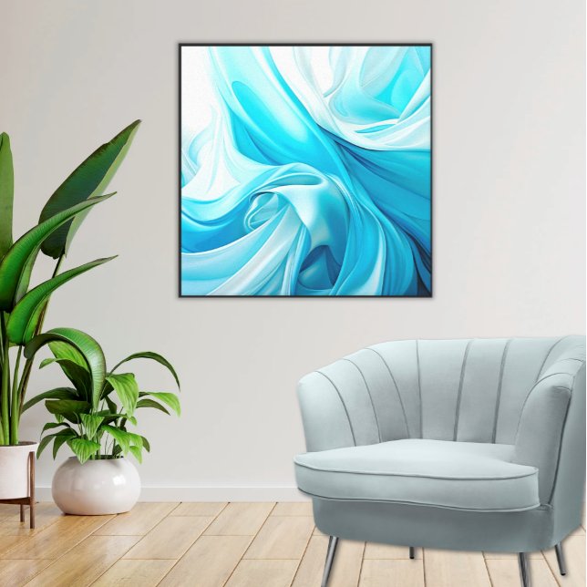 Folded Calm: Blue & White Flowing Abstract  Canvas Print (Framed Printed Canvas Abstract Folded Flowing Blue Fabric Moder Minimalist Art)