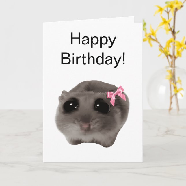 Folded Card Coquette Sad Hamster Meme (Yellow Flower)