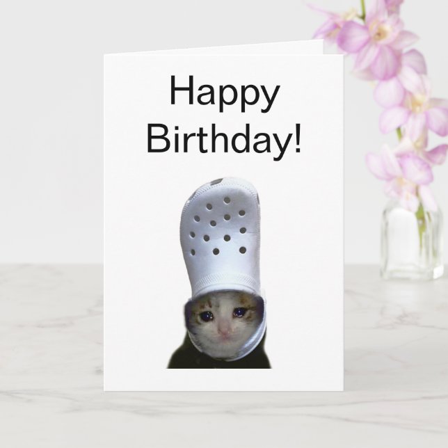 Folded Card Crying Cat Croc Hat Meme (Orchid)