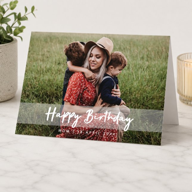 Folded Card | Personalized Mom Photo Birthday Card (Personalized mom photo birthday card with family picture, custom name, and date detail)