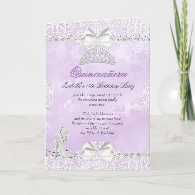 Folded Card Purple Quinceanera Invitation (Front)