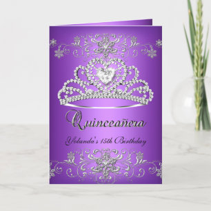 Folded Card Quinceanera Purple Glitter Tiara