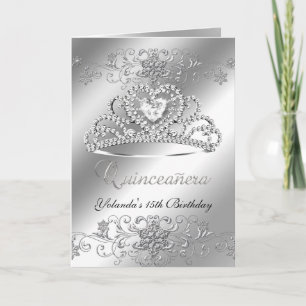 Folded Card Quinceanera silver Glitter Tiara
