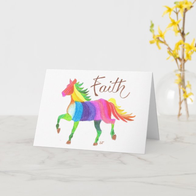 Folded Card Rainbow Faith Horse By Sherry Jarvis (Yellow Flower)